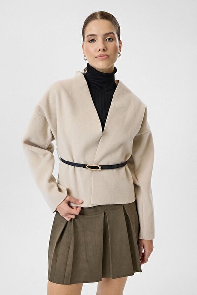 TIFFANY&TOMATO Deri Kemerli Kaşe Kimono