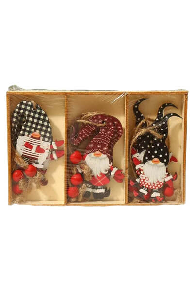 vivimall Set 9 Christmas Wooden Decorations, With String For Hanging In The Tree, 3 Models