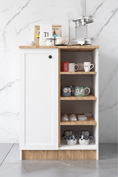 ESYAH Tekli Küçük Ahşap-beyaz 65cm Kahve Köşesi - Çok Amaçlı Dolap