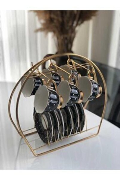 Silkyreal Fincan Ve Kupa Bardak Askılığı - Dekoratif 6 Hazneli Gold Kupalık Askı