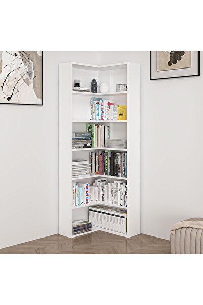 Home İzi Adel 5 Raflı Köşe Kitaplık - Beyaz