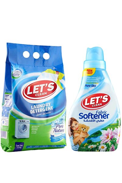 Let's Clean مسحوق غسيل الملابس الأوتوماتيكي بيور نيتشر 1.5 كجم ومنعم الأقمشة بيور سكاي 1 لتر