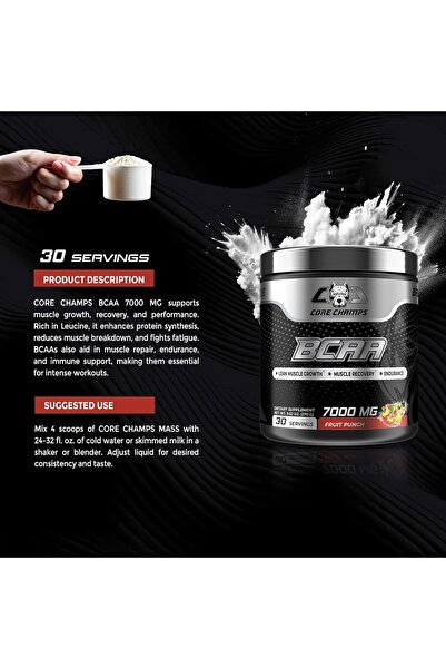 Core Champs مسحوق BCAA 7000 ملغ لنمو العضلات والتعافي، محتوى عالي من الليوسين...