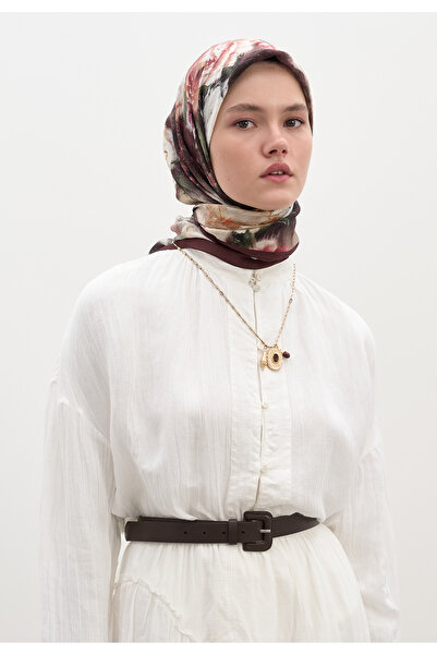 Fresh وشاح فينتاج من القطن والفسكوز بنقشة الورد باللون العنابي