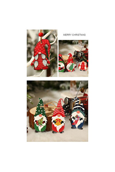 vivimall Set 9 Christmas Wooden Decorations, With String For Hanging In The Tree, 3 Models