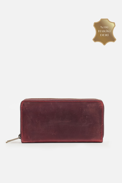 MAFİ Τσάντα χειρός Lina Genuine Crazy Leather Portfolio με διπλό φερμουάρ, μο...