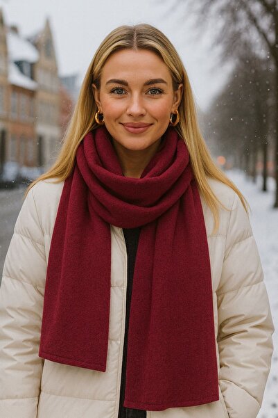MARBERRY Burgundy Brown Knitted Shawl with Stitched Edges 43X220 cm