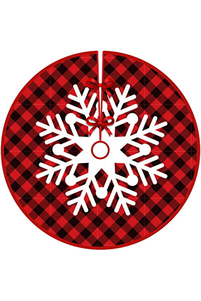 vivimall Christmas Tree Mat, Made of Fluffy Fabric, With Fastening Bows, Red Plaid, Diameter 90 Cm