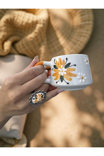 İlbay Çini Takı Cup Ring Yellow Crocus Flower