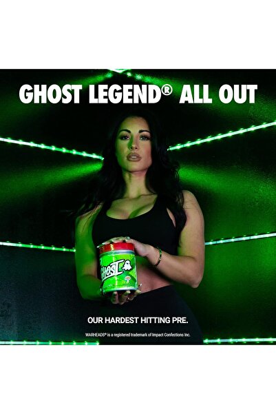 Ghost Pre-Workout Energy Powder, Legend All Out - WARHEADS Sour Green Apple, 20 Servings