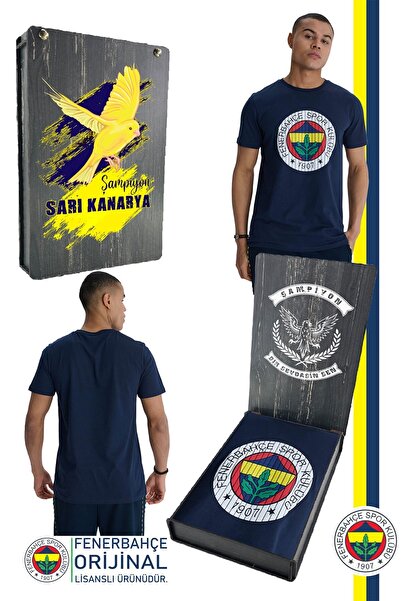 Fenerbahçe Original Licensed Embossed Logo Navy Blue Tribune T-Shirt Gift Wooden Box