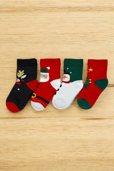 tibo 4 Çift Burun Dikişsiz Kışlık Kalın Havlu Yılbaşı Çocuk Soket Çorap