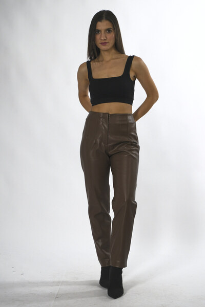 ABBRA Women's Flat Faux Leather Trousers