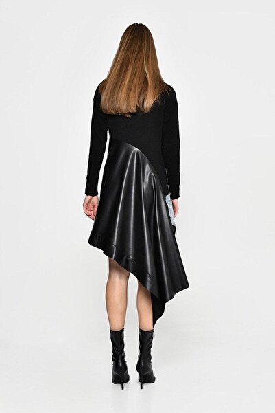 DQMANE Asymmetrical Denim and Stone Detail Dress