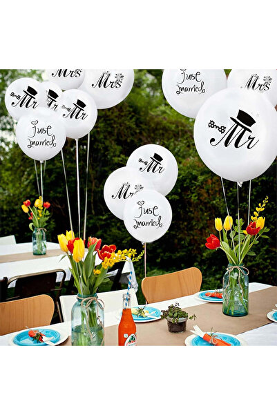 vivimall Set 10 Latex Balloons, Mr&Mrs Just Married, 2.8 G, 30 Cm