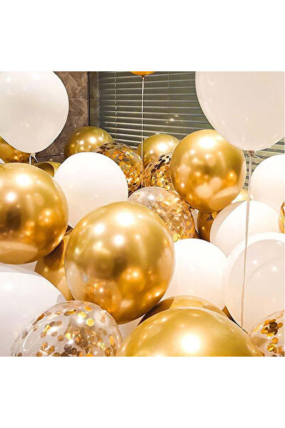 vivimall Set 16 Latex Balloons, 30 Cm, White, Gold, Confetti, 2.8 G