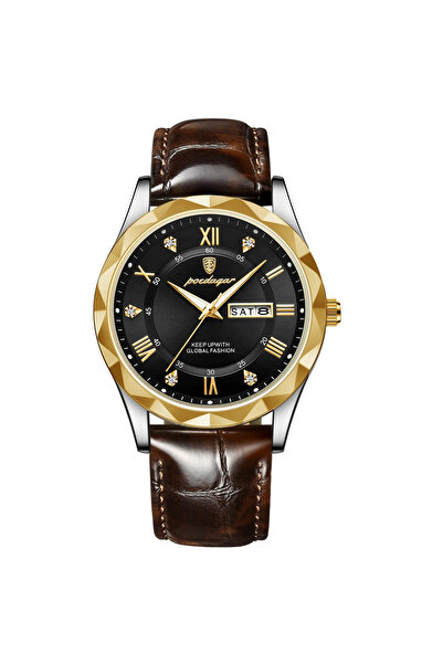POEDAGAR Men's Watch Luxury Fashion Casual Quartz Date Calendar Genuine Leather