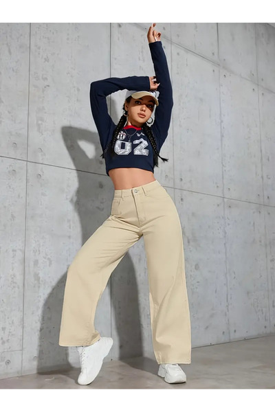 WODDİ Adel Kadın 90's Likralı Süper Yüksek Bel Salaş Jeans Palazzo Kot Pantol...