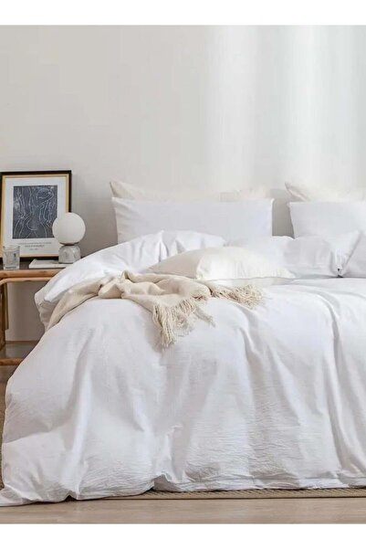 LUNA HOME Queen Size 6-Piece Premium Quality Bedding Set in Solid White, No F...