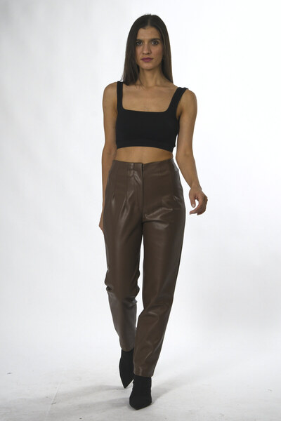 ABBRA Women's Flat Faux Leather Trousers