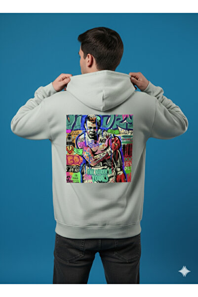 By Caspita Fashion Lenithra Pop Art Muhammed Ali Back Printed Unisex Oversize Gray Hoodie