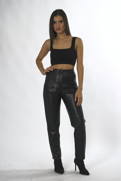 ABBRA Women's Flat Faux Leather Trousers