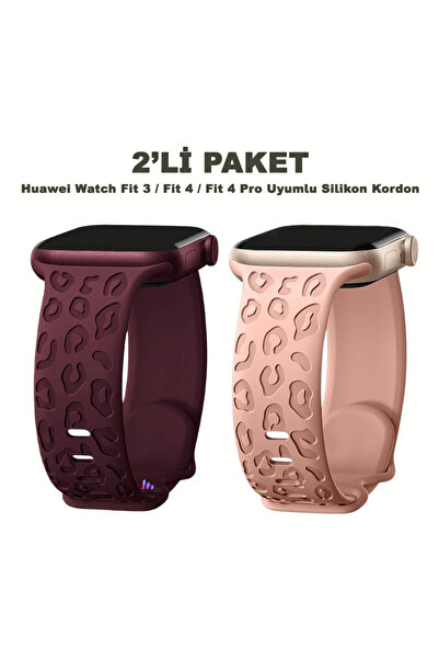 Dexmon Huawei Watch Fit 3 / Fit 4 / Fit 4 Pro Uyumlu Leopar Desenli 2’li Sili...