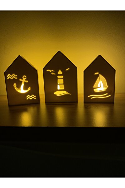 Root Made Dekoratif 3'lü Ev Tealight Mumluk Seti Yaz - Deniz Temalı, Balkon, Konsol, Sehpa, Kahve Sunum Süsü