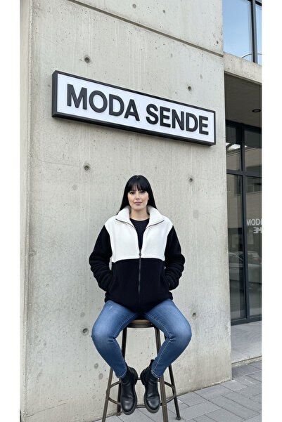 modasende Жіночий кольоровий плюшевий піджак, щільний, прямий крій, на блискавці