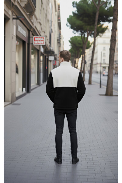 İnsane Minds Men's Color Block Plush Jacket Thick Regular Cut Zipper Closure