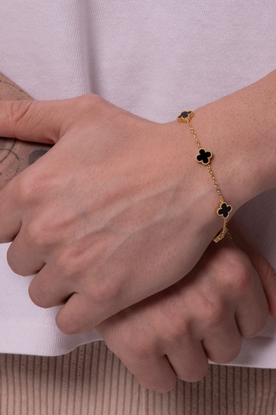 Fjellor Unisex Altın Siyah Orta Boy Figürlü Tasarım Çelik Bileklik