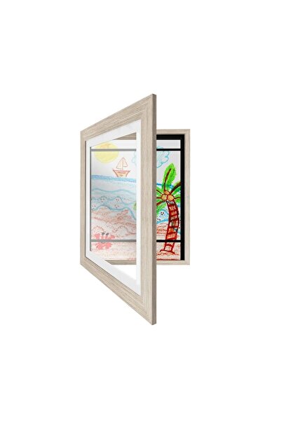 Flippy Flippy Photo Frame, MDF Wood, A4 Drawing Storage, Tempered Glass, Brown
