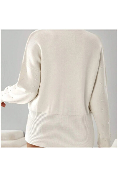 H&E LUXURY DESIGN Pulover elegant pentru femei, cu nasturi mari, cu model de perle, tricotaje pentru femei