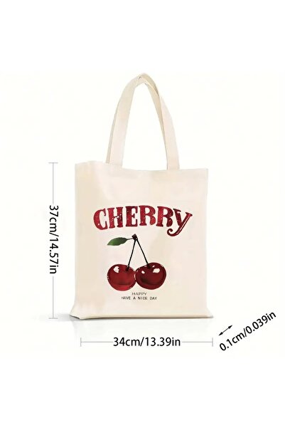 pandy Cherry Baskılı Bez Omuz Çantası - Kadın Alışveriş Çantası