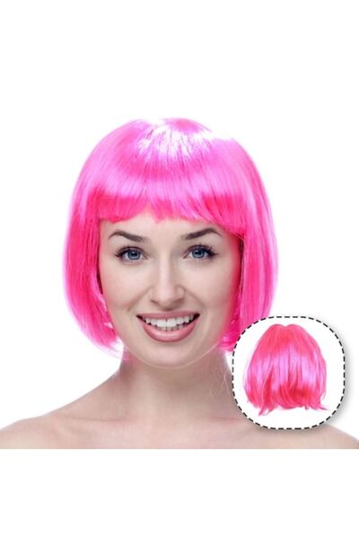 LEIBOO Perucă bob cu breton pentru femei, pentru carnaval, Halloween, petreceri tematice — PET, mărime universală, roz