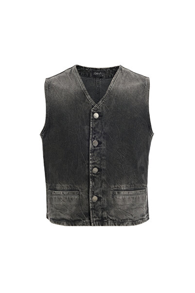 2be4a Erkek Eskitme Denim Yelek Siyah
