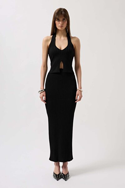 Maxi modena High Waist Textured Black Skirt - 38