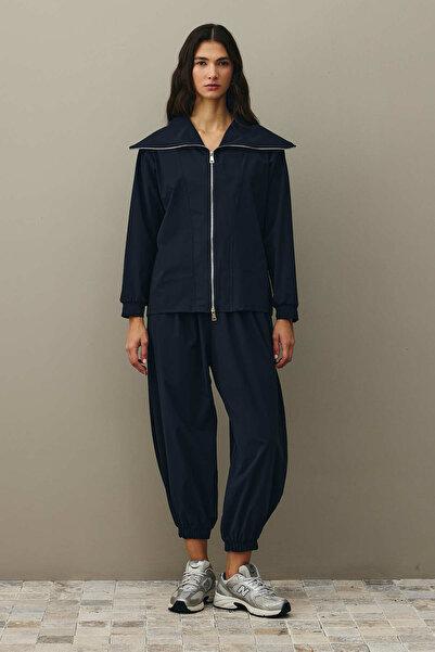 Fahhar Zippered Light Touch Suit Navy Blue