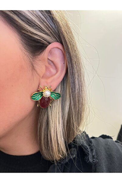 MyladyAccessoriess Pearl Detail Bee Earrings (Brass Plated)