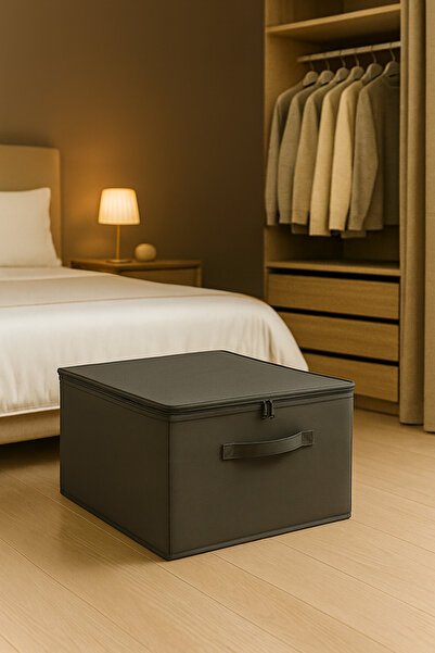 HomyJRs 35×42×23 Antrasit Destekli Fermuarlı Hurç – Baza Altı & Dolap İçi Organizer