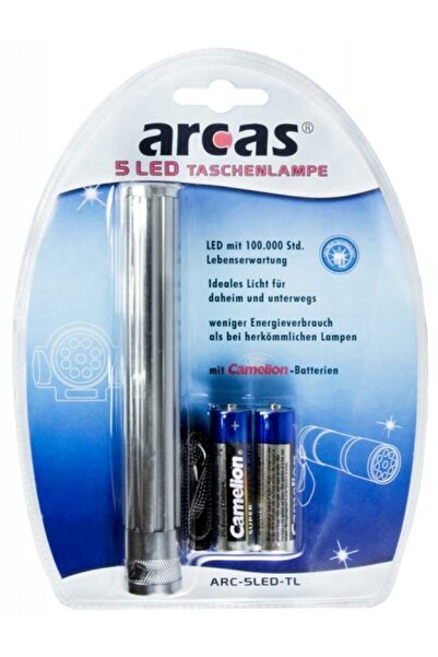 Arcas Lanternă metalică portabilă cu 5 LED-uri, include 2 baterii alcaline AA