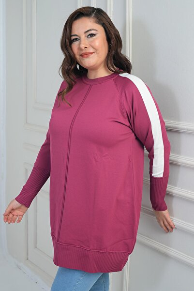By Saygı Women's Plus Size Tunic Blouse with Striped Sleeves