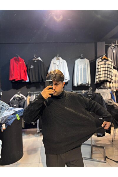 Q45collection Large Size High Neck Black Men's Sweater