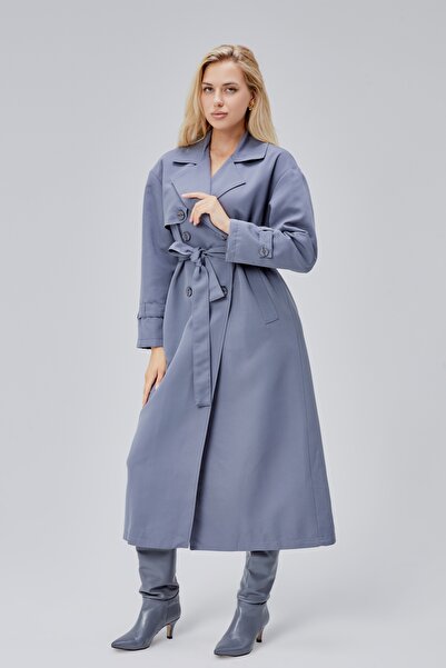 Bolivente Gray Oversize Trench Coat with Windbreaker Detail