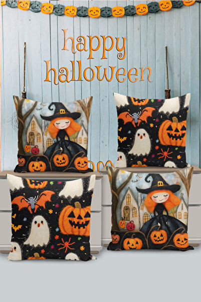 Filamente Husă de pernă cu imprimare digitală pe două fețe, 4 bucăți, cu model de Halloween/Halloween pentru camera copiilor