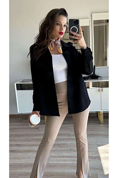 MODA SİYAH KADİFE GÖMLEK