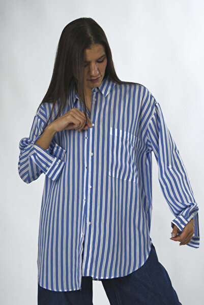 ABBRA Cămașă oversize cu dungi groase de damă