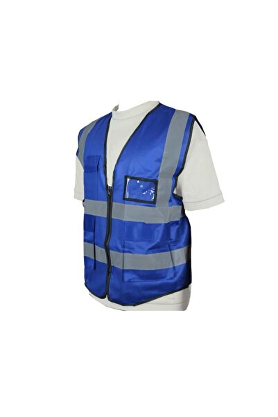 Generic Heavy Duty Reflective Safety Vest Blue 3 Pocket and Card