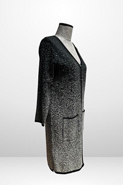 By Saygı Women's Karyağdı Pattern Pocketed Plus Size Knitwear Long Cardigan