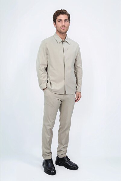 Velvarde Comfort Fit Bi-Stretch Light Textured Beige Unlined Shirt Jacket